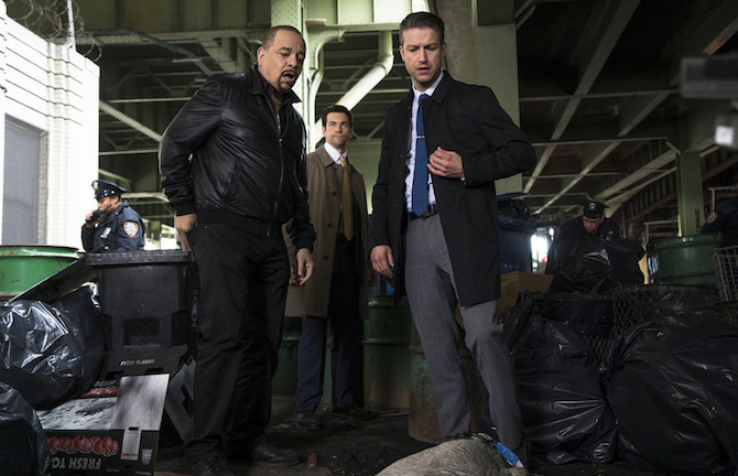 LAW & ORDER: SPECIAL VICTIMS UNIT -- "Melancholy Pursuit" Episode 17008 -- Pictured: (l-r) Ice-T as Detective Odafin "Fin" Tutuola, Andy Karl as Sgt. Mike Dodds, Peter Scanavino as Dominick "Sonny" Carisi -- (Photo by: Michael Parmalee/NBC)