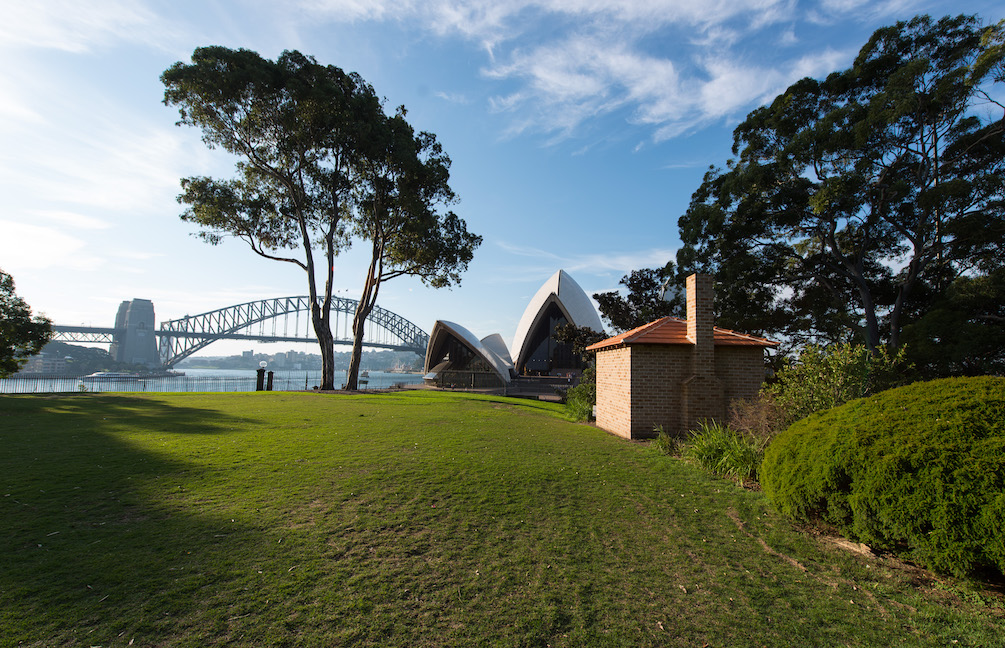 Sydney, Australia: Artist Archie Moore's, A Home Away From Home (Bennelong/Vera's Hut 2016) as part of the 20th Bienale of Sydney at the Botanic Gardens on 11th, April, 2016.